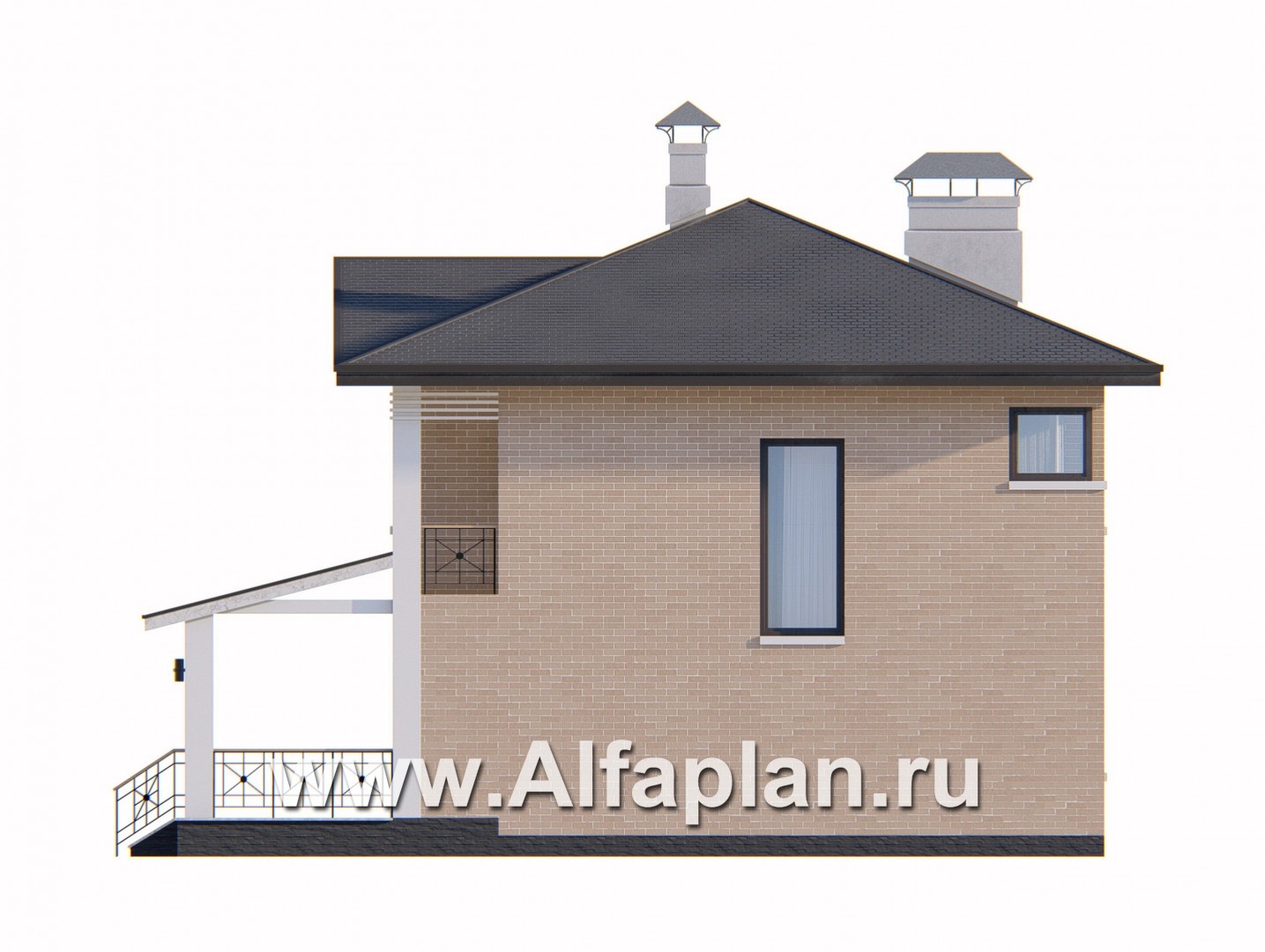 Проекты домов Альфаплан - «Серебро» - проект дома для небольшой семьи, вход с южных направлений - изображение фасада №2