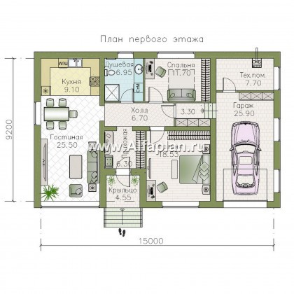 Проекты домов Альфаплан - "Вотчина" - проект одноэтажного дома в классическом стиле - превью плана проекта №1