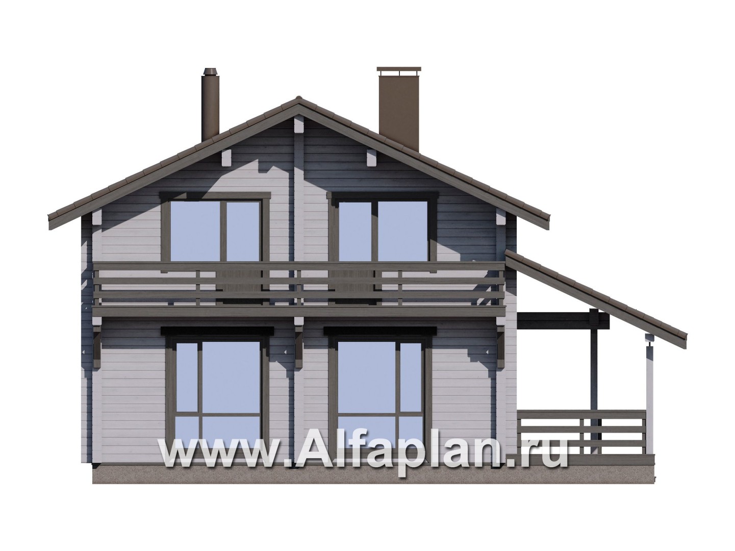 Проекты домов Альфаплан - Загородный дом из бруса с двускатной кровлей - изображение фасада №1
