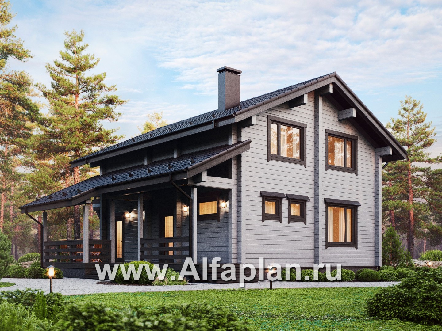 Проекты домов Альфаплан - Загородный дом из бруса с двускатной кровлей - дополнительное изображение №1