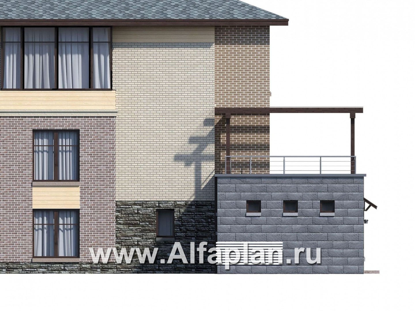 Проекты домов Альфаплан - Проект бассейна (пристройка к коттеджу) с террасой на крыше - изображение фасада №3