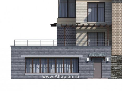 Проекты домов Альфаплан - Проект бассейна (пристройка к коттеджу) с террасой на крыше - превью фасада №1