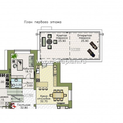 Проекты домов Альфаплан - Проект бассейна (пристройка к коттеджу) с террасой на крыше - превью плана проекта №2