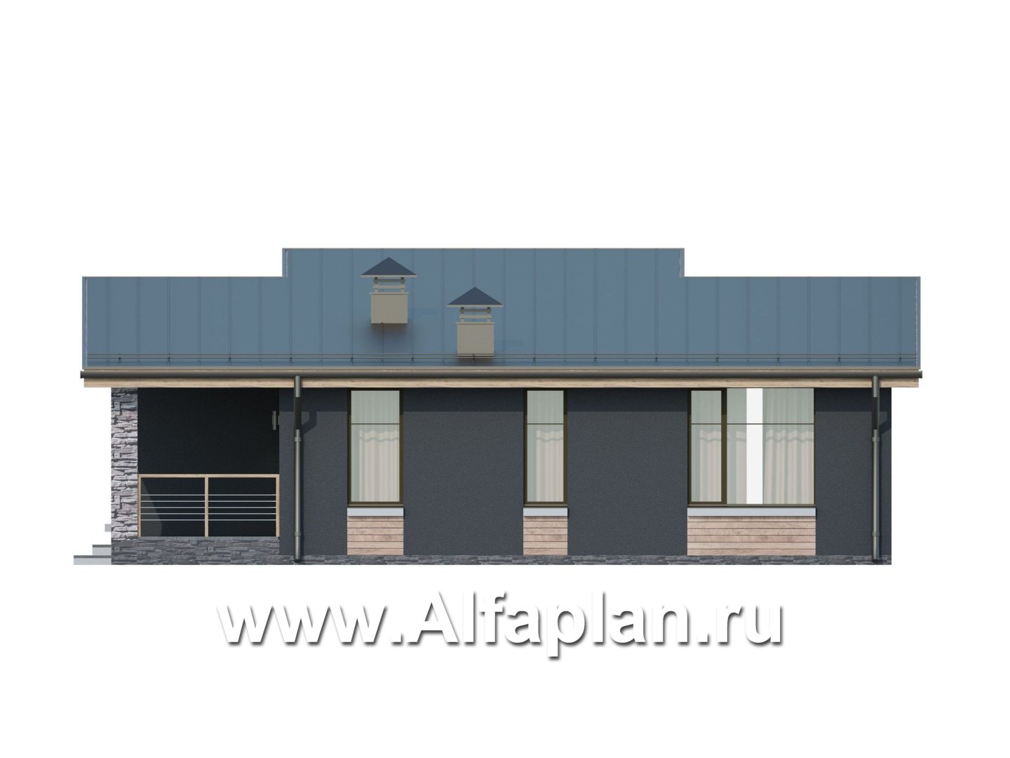 Проекты домов Альфаплан - «Корица» - проект дома с односкатной крышей, с двумя спальнями - изображение фасада №4