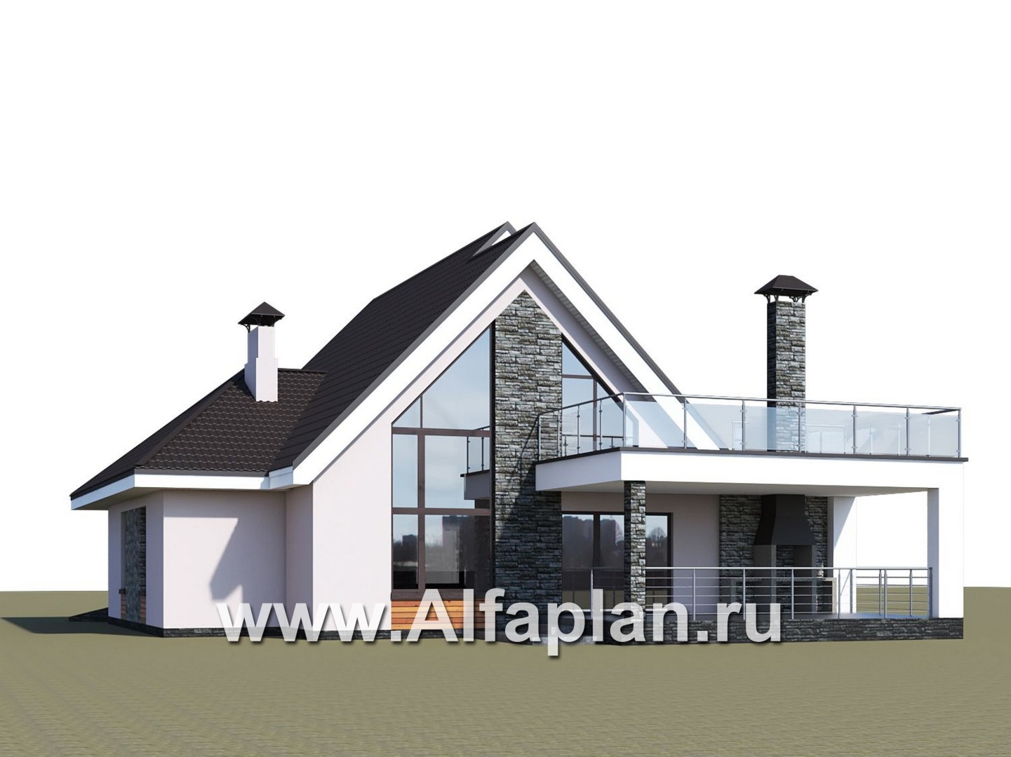 Проекты домов Альфаплан - Проект современного коттеджа с мансардой - дополнительное изображение №3