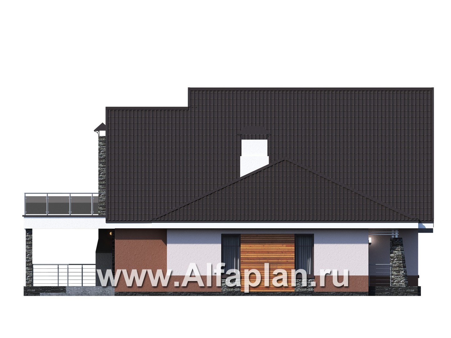 Проекты домов Альфаплан - Проект современного коттеджа с мансардой - изображение фасада №3