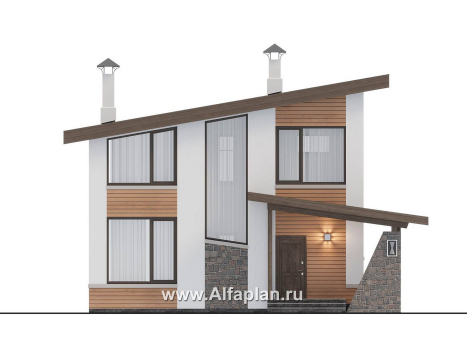 «Джекпот» - проект каркасного дома с односкатной кровлей, в современном стиле - превью фасада дома