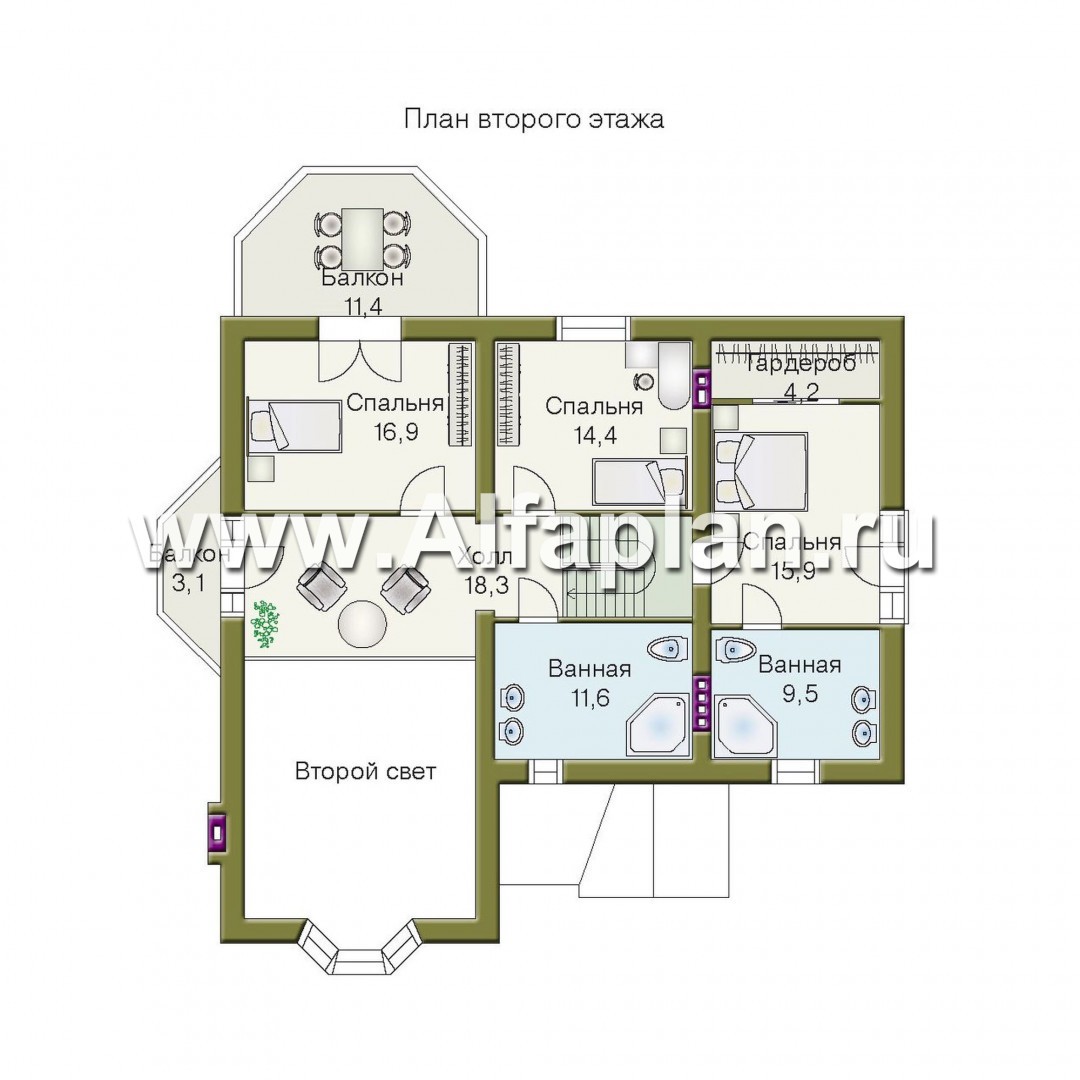 Проекты домов Альфаплан - «Вернигероде» - загородный дом с мансардой - изображение плана проекта №2