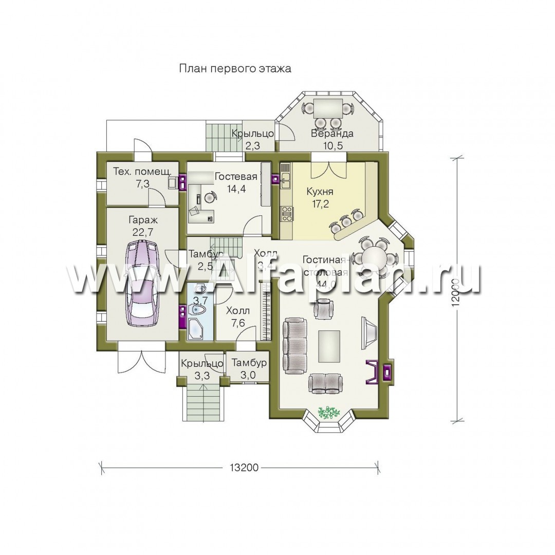 Проекты домов Альфаплан - «Вернигероде» - загородный дом с мансардой - изображение плана проекта №1