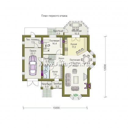 Проекты домов Альфаплан - «Вернигероде» - загородный дом с мансардой - превью плана проекта №1