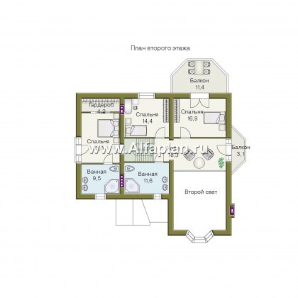 Проекты домов Альфаплан - «Вернигероде» - загородный дом с мансардой - превью плана проекта №2