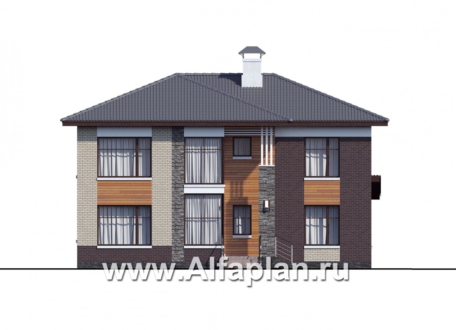 Проекты домов Альфаплан - «Ренуар» - изящный коттедж с двумя комнатами на первом этаже - изображение фасада №1