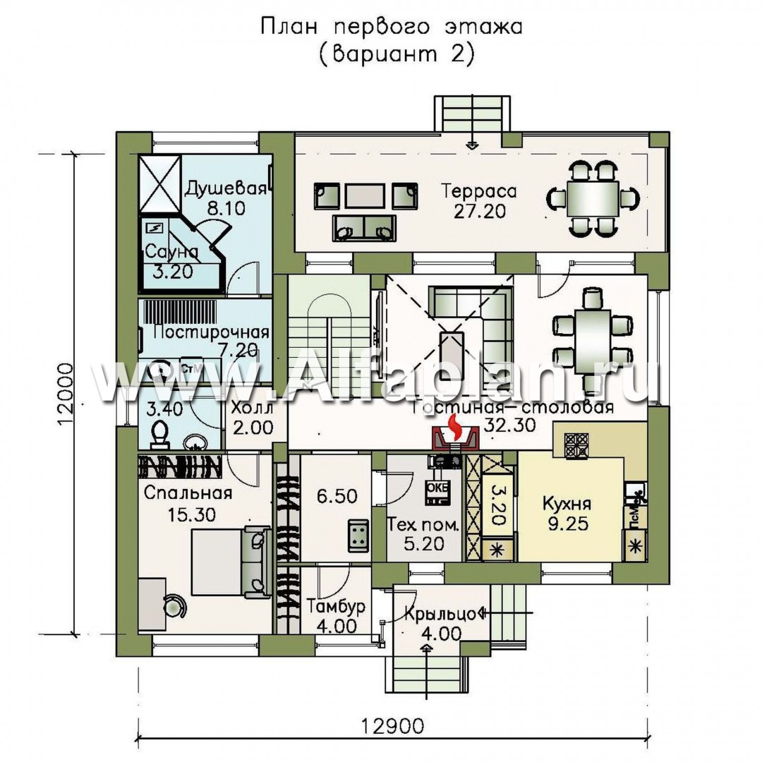 Проекты домов Альфаплан - «Ренуар» - изящный коттедж с двумя комнатами на первом этаже - изображение плана проекта №2