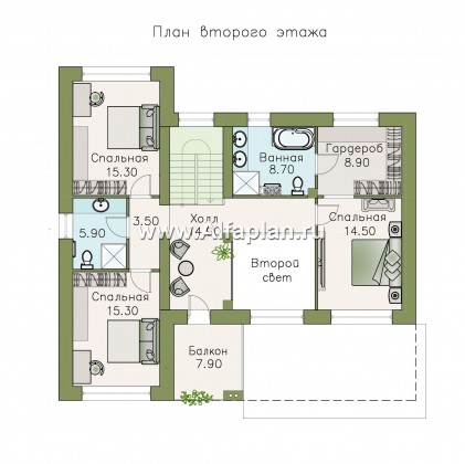 Проекты домов Альфаплан - «Ренуар» - изящный коттедж с двумя комнатами на первом этаже - превью плана проекта №2