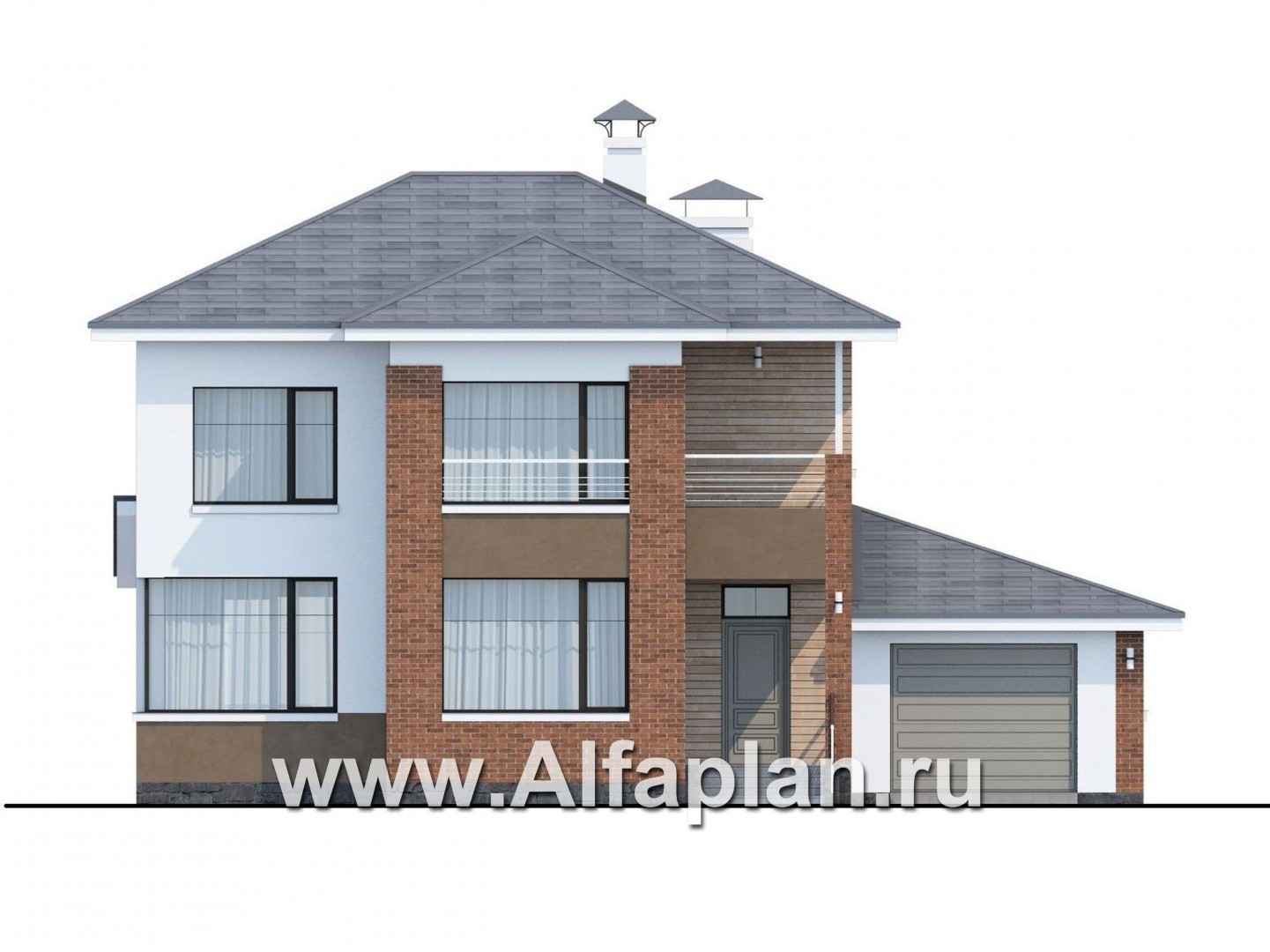 Проекты домов Альфаплан - «Рефлекс» - современный комфортабельный дом с гаражом - изображение фасада №1