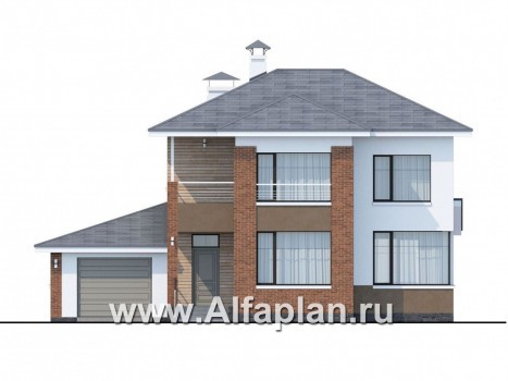 Проекты домов Альфаплан - «Рефлекс» - современный комфортабельный дом с гаражом - превью фасада №1