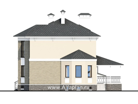 Проекты домов Альфаплан - «Классика плюс» - классический  особняк с цокольным этажом - превью фасада №2