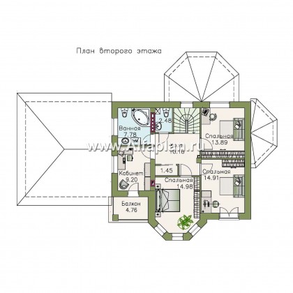 Проекты домов Альфаплан - «Классика» - двухэтажный особняк с эркером и гаражом на два автомобиля - превью плана проекта №2