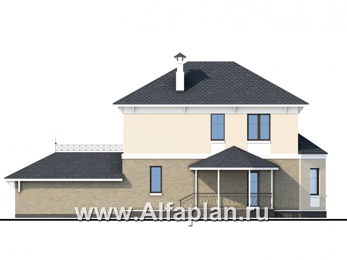 Проекты домов Альфаплан - «Классика» - двухэтажный особняк с эркером и гаражом на два автомобиля - изображение фасада №3