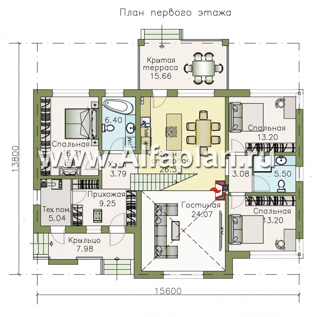 Проекты домов Альфаплан - «Каприкорн» - комфортабельный коттедж с бильярдной - изображение плана проекта №1