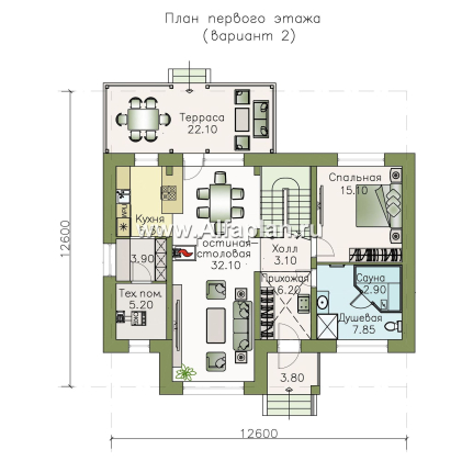 Проекты домов Альфаплан - «Кассиопея» - комфортабельный мансардный дом с рациональной планировкой - превью плана проекта №2