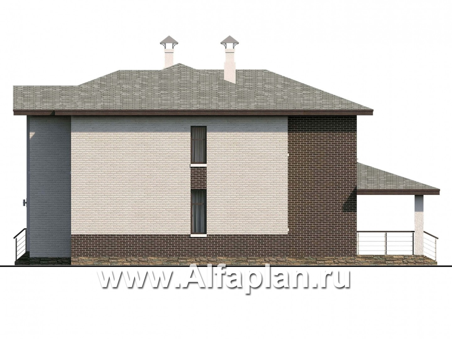 Проекты домов Альфаплан - «Высшая лига» -  Дом с двумя жилыми комнатами на 1эт, большой гостиной и крытой террасой - изображение фасада №2