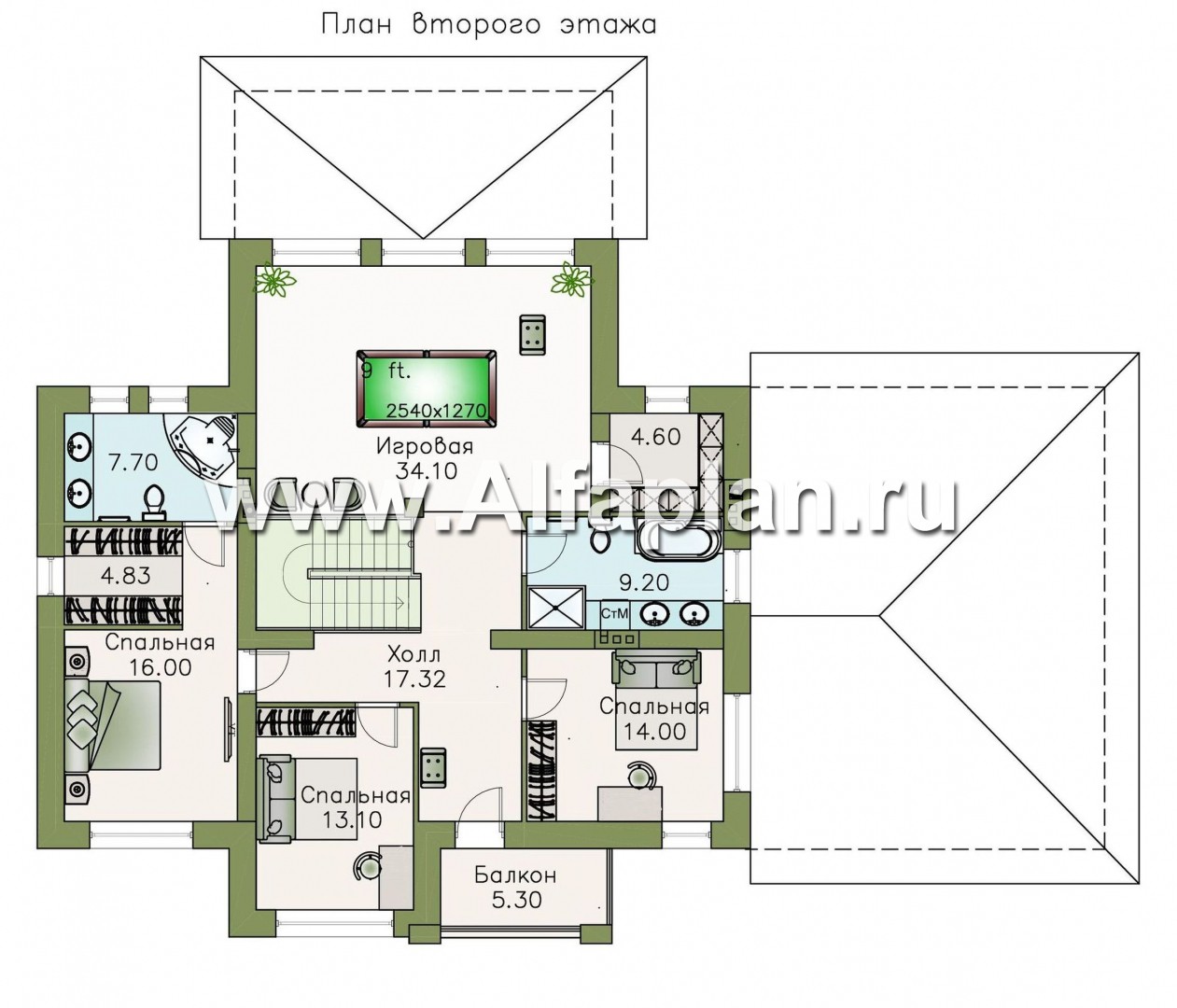 Проекты домов Альфаплан - «Высшая лига» -  Дом с двумя жилыми комнатами на 1эт, с гаражом на два автомобиля - изображение плана проекта №2