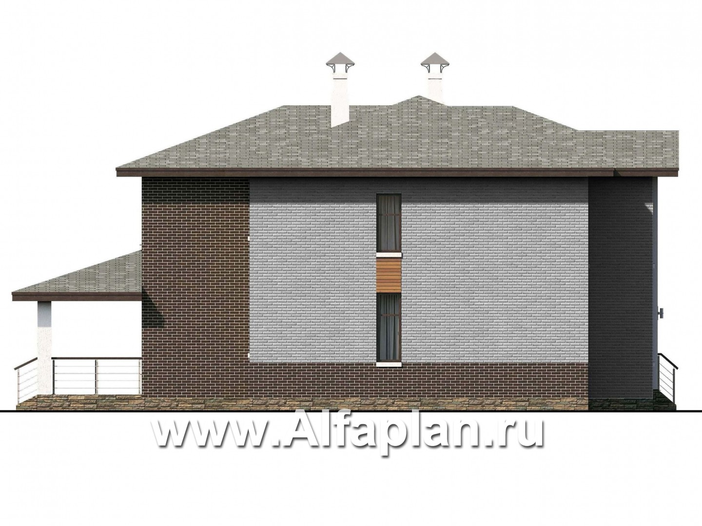 Проекты домов Альфаплан - «Высшая лига» -  комфортабельный двухэтажный дом с двумя жилыми комнатами на 1 этаже - изображение фасада №3