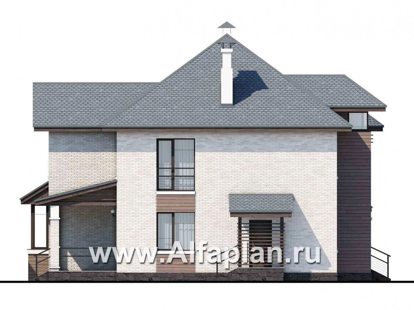 Проекты домов Альфаплан - «Гольфстрим» - современный двухэтажный компактный коттедж - изображение фасада №3