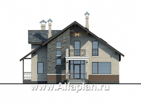 Проекты домов Альфаплан - «Бергедорф» - экономичный дом с двускатной кровлей - превью фасада №1