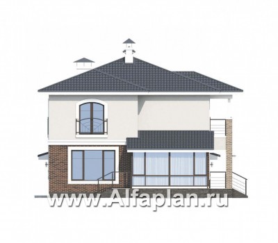 Проекты домов Альфаплан - Респектабельный коттедж с гаражом и верандой - превью фасада №3