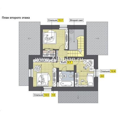 Проекты домов Альфаплан - Проект небольшого уютного коттеджа - превью плана проекта №2
