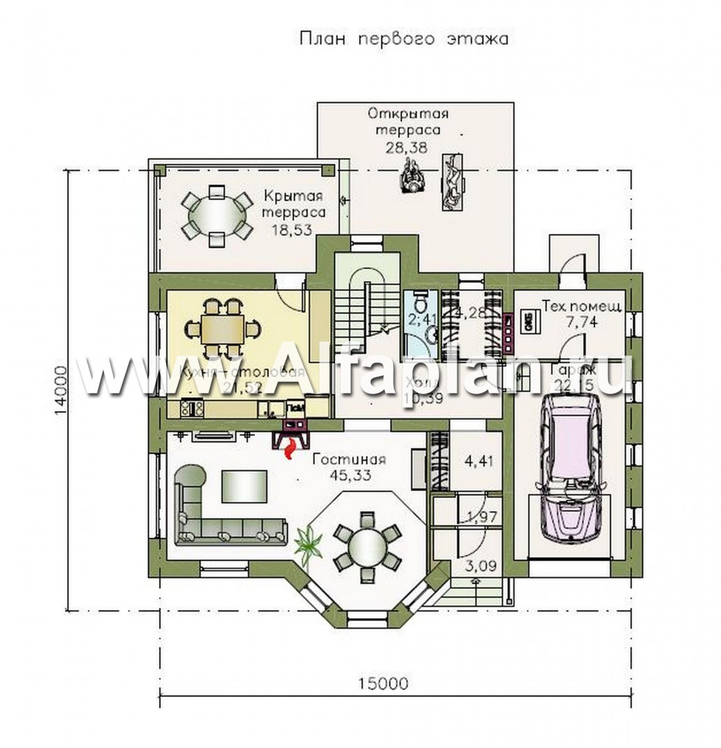 Проекты домов Альфаплан - «Бавария» - шале с комфортной планировкой - изображение плана проекта №1