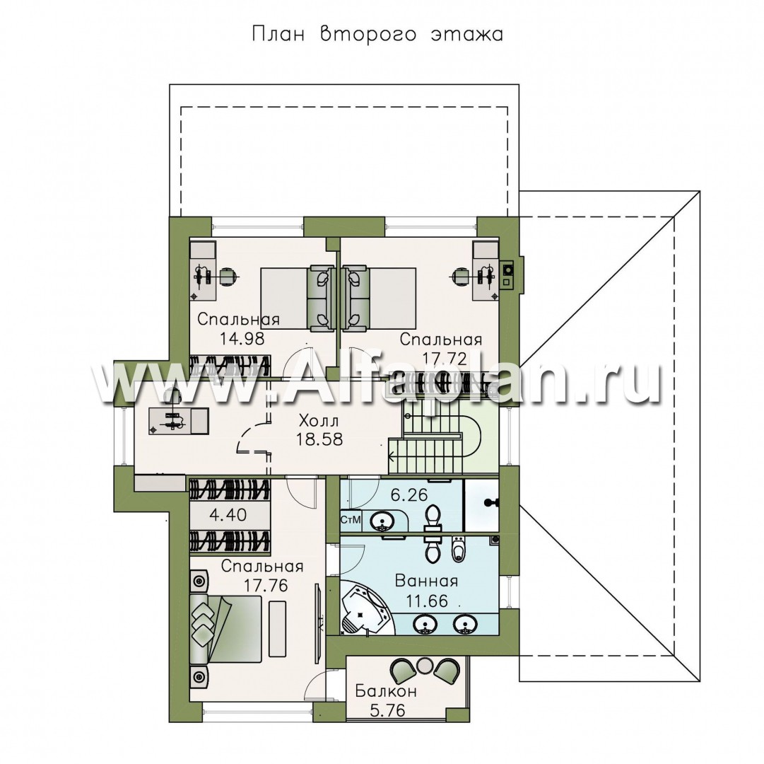 Проекты домов Альфаплан - «Вишера» - стильный дом с гаражом - изображение плана проекта №2