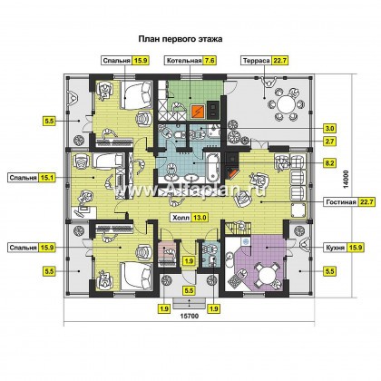 Проекты домов Альфаплан - Каркасный загородный дом для большой семьи - превью плана проекта №1
