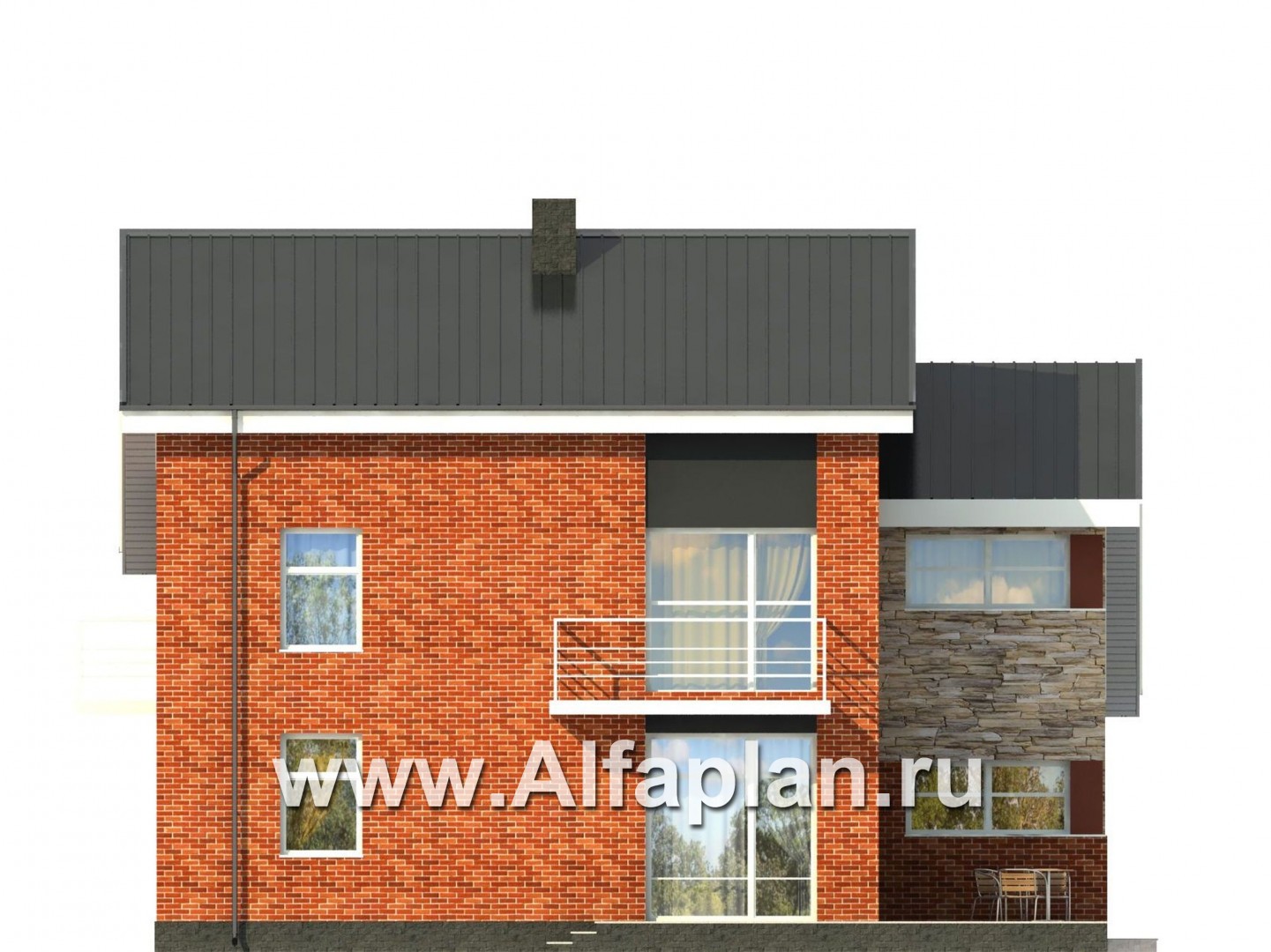 Проекты домов Альфаплан - Современный трехэтажный кирпичный коттедж - изображение фасада №4