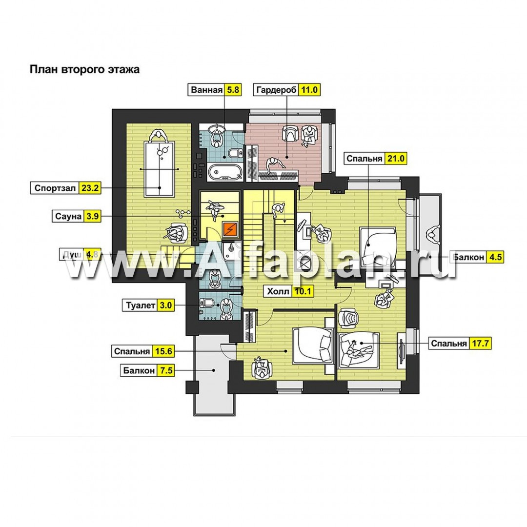 Проекты домов Альфаплан - Современный трехэтажный кирпичный коттедж - план проекта №2