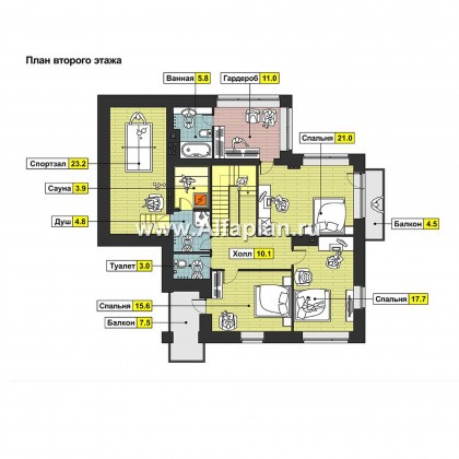 Проекты домов Альфаплан - Современный трехэтажный кирпичный коттедж - превью плана проекта №2