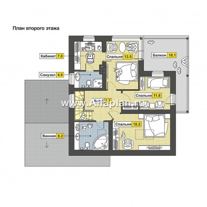 Проекты домов Альфаплан - Компактный современный коттедж с навесом для машины - превью плана проекта №2