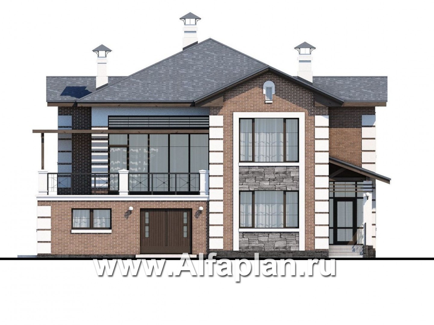 Проекты домов Альфаплан - «Вяземский» - комфортабельный коттедж с террасами для отдыха - изображение фасада №1