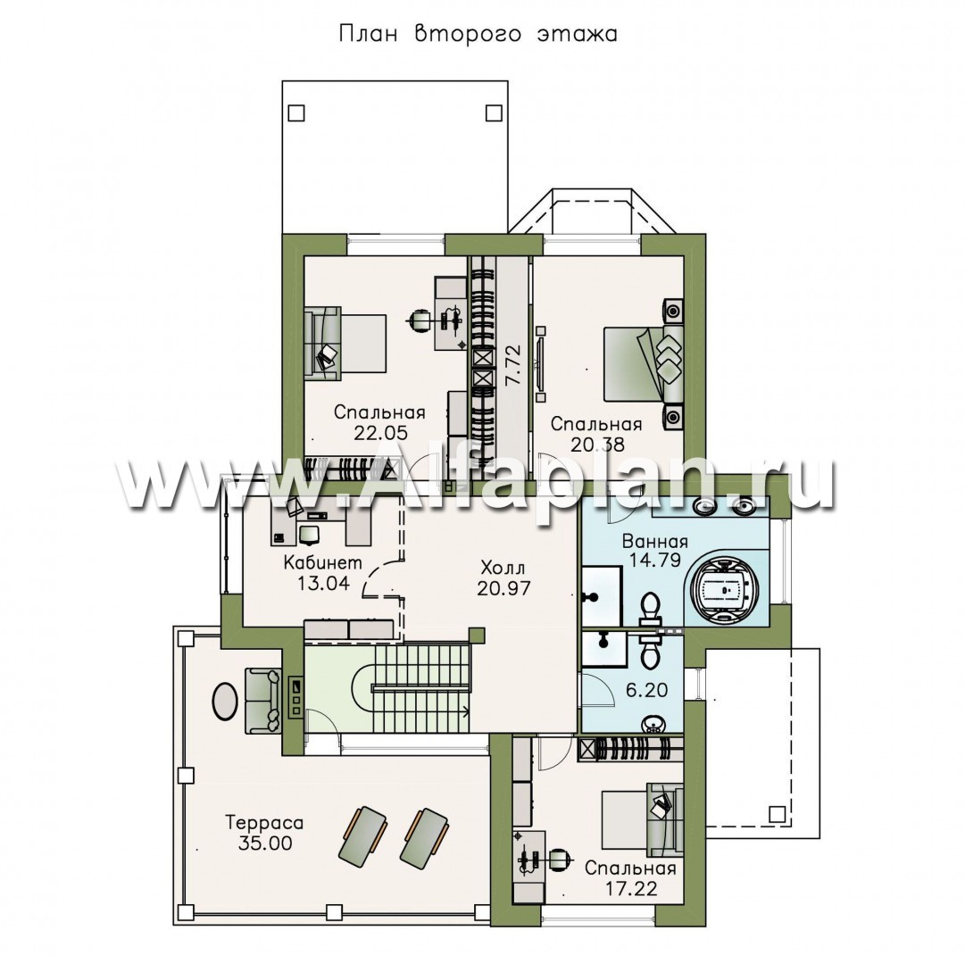 Проекты домов Альфаплан - «Вяземский» - комфортабельный коттедж с террасами для отдыха - изображение плана проекта №2
