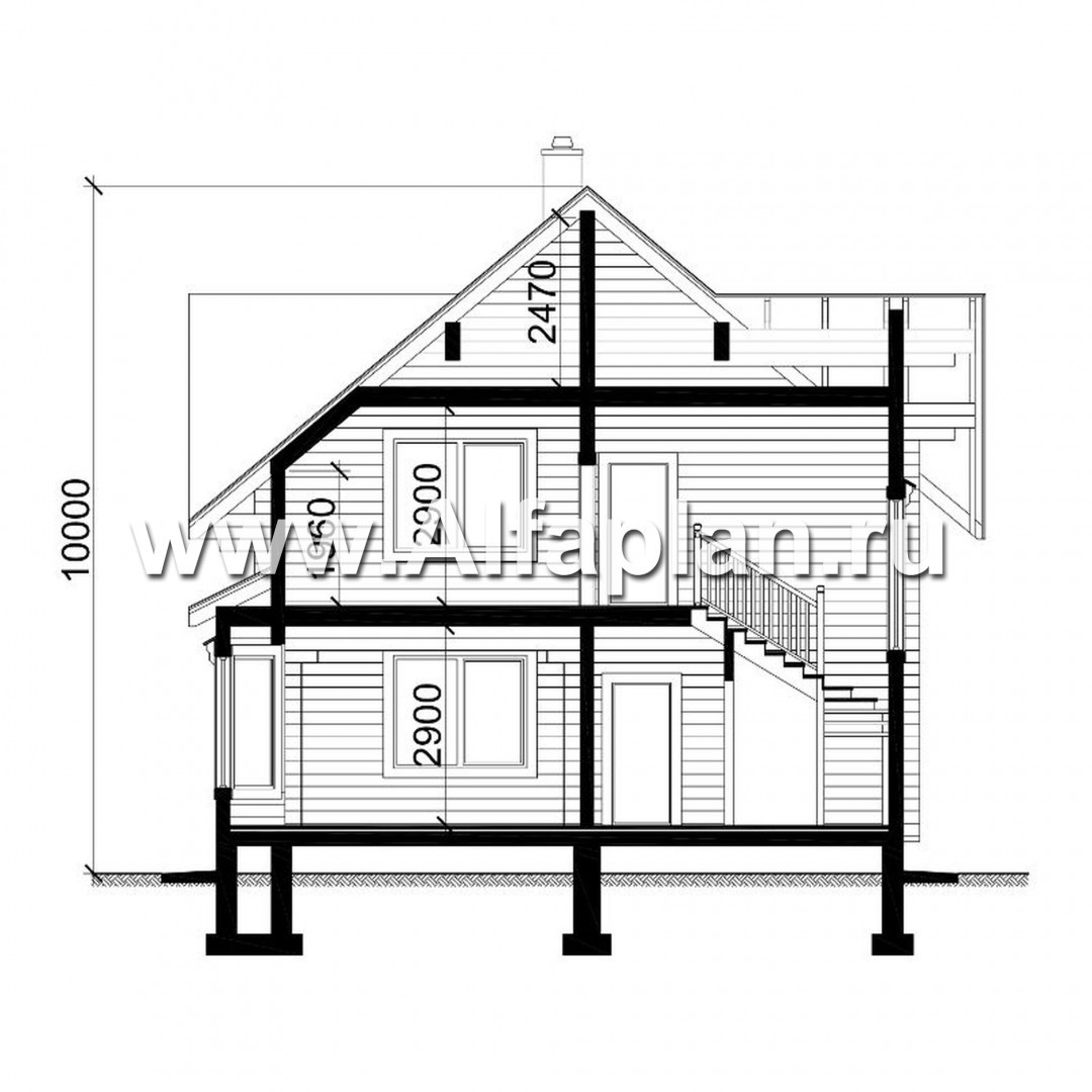 Проекты домов Альфаплан - Деревянный дом с уютной беседкой-барбекю - план проекта №3