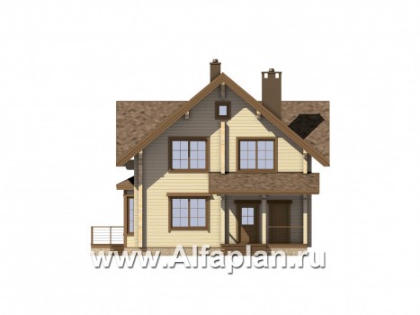 Проекты домов Альфаплан - Деревянный дом с уютной беседкой-барбекю - превью фасада №1
