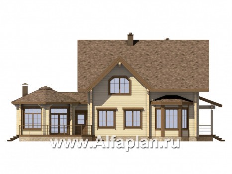 Проекты домов Альфаплан - Деревянный дом с уютной беседкой-барбекю - превью фасада №2