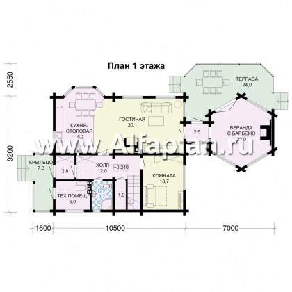 Проекты домов Альфаплан - Деревянный дом с уютной беседкой-барбекю - превью плана проекта №1