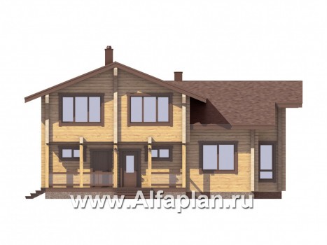Проекты домов Альфаплан - Дом из бруса с красивой двусветной гостиной - превью фасада №1