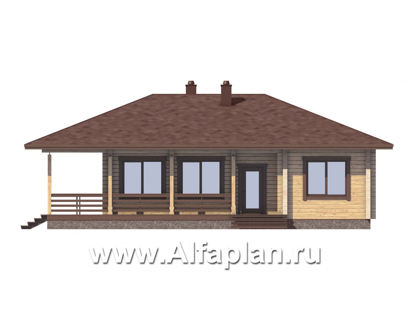 Проекты домов Альфаплан - Удобная дача с большой террасой и шатровой кровлей - изображение фасада №2