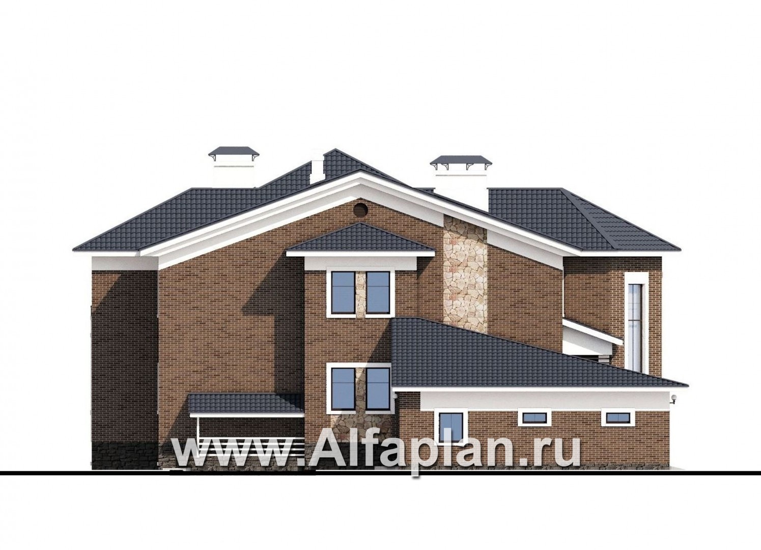Проекты домов Альфаплан - «Пятьсот квадратов» — комфортабельный загородный особняк бизнес-класса - изображение фасада №3