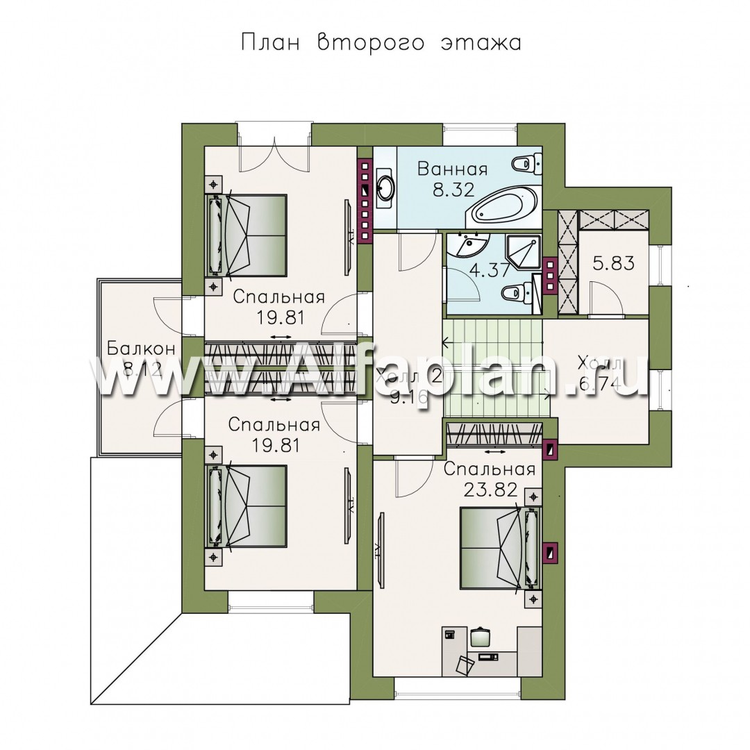 Проекты домов Альфаплан - «Светлые времена» - респектабельный особняк с большими окнами - изображение плана проекта №3