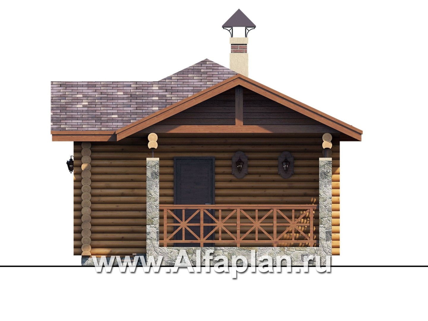 Проекты домов Альфаплан - Баня из бревен с террасой для небольшого участка - изображение фасада №2